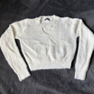 Shein White Fluffy Soft  Knit Sweater Keyhole Neckline Ladies Size S